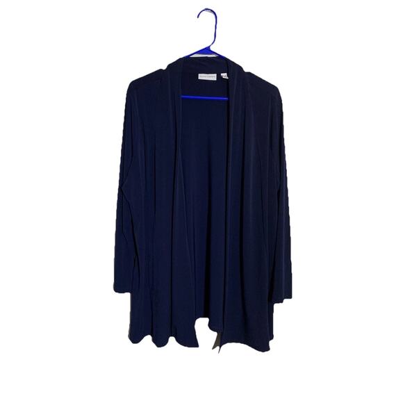 Susan Graver Open Cardigan 1x Liquid Knit Navy Blue Stretchy 3/4 Sleeve Pockets - Picture 1 of 8